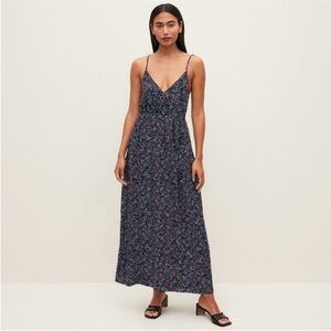 Floral Maxi Dress Spaghetti Strap Sleeveless V Neck Cottagecore Black Size Small